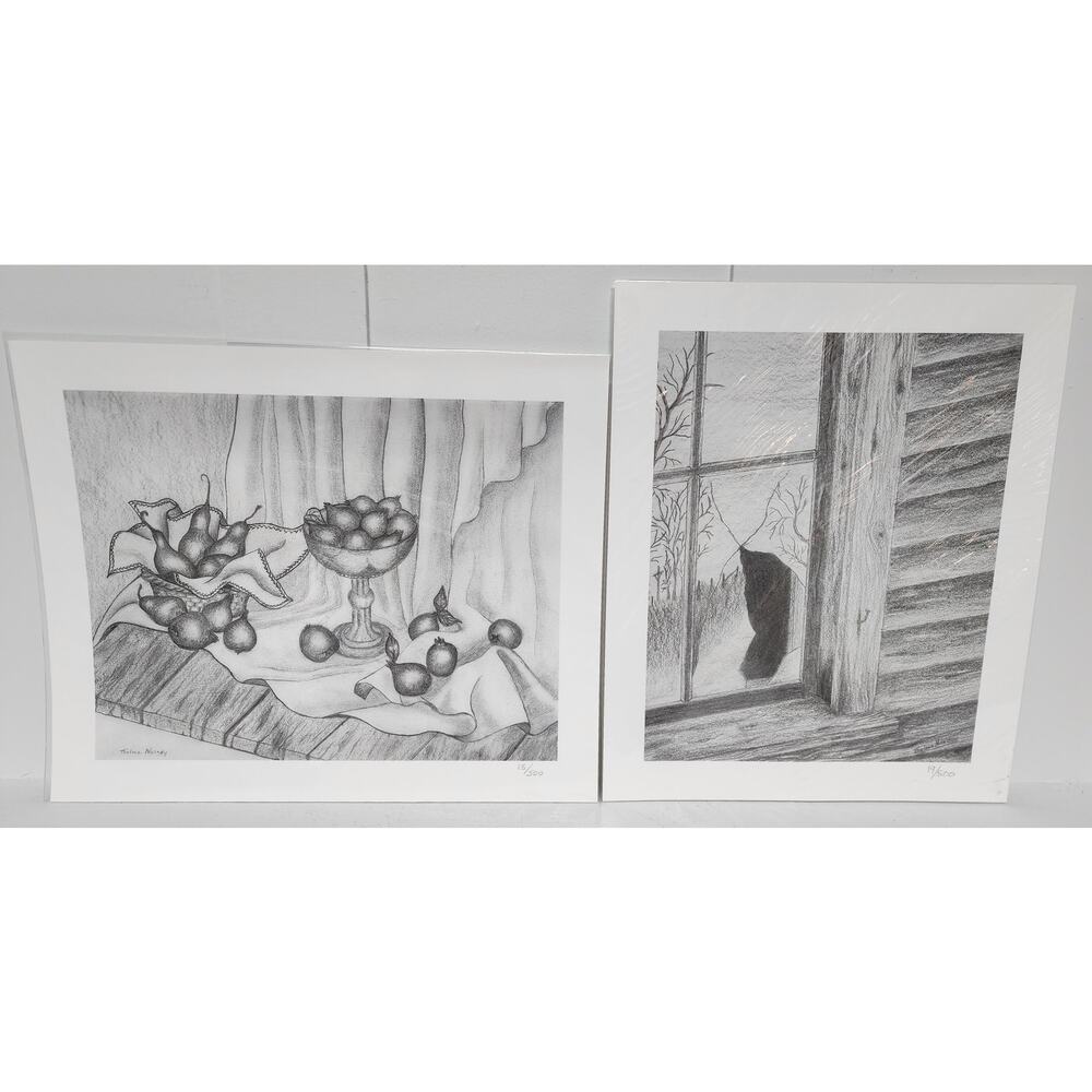 2 Vintage Thelma Nanney Signed Numbered Prints Fruit Still Life & Window Scene